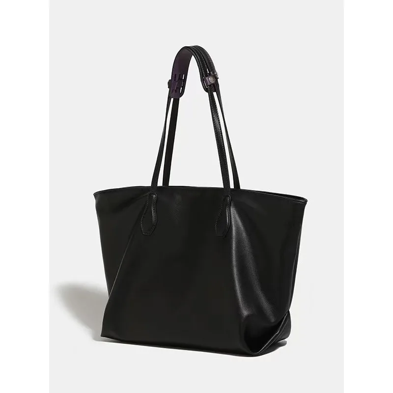 

Soft leather black tote bag for women 2025 new large capacity commuting Korean version versatile student class shoulder bag