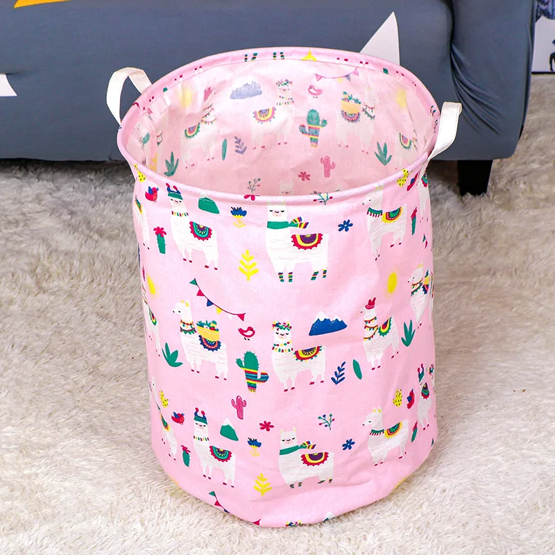 40*50cm Round Canvas Large Clothes Basket Laundry Hamper with Handles,Waterproof Cotton Storage Organizer Perfect for Kids Boys