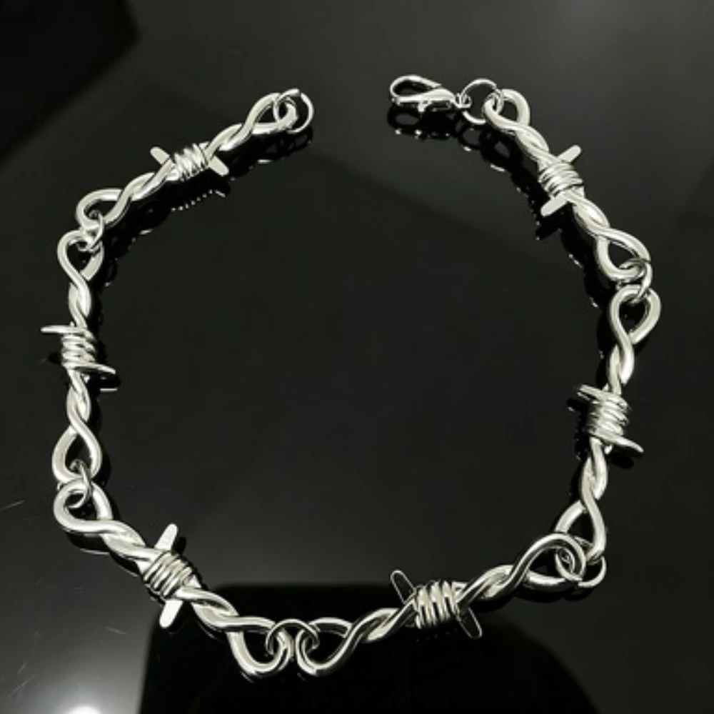 Gothic Punk Cuban Link Bracelet Barbed Wire Chain Bracelets for Men Women Bracelet  Emo Style Jewelry Adjustable