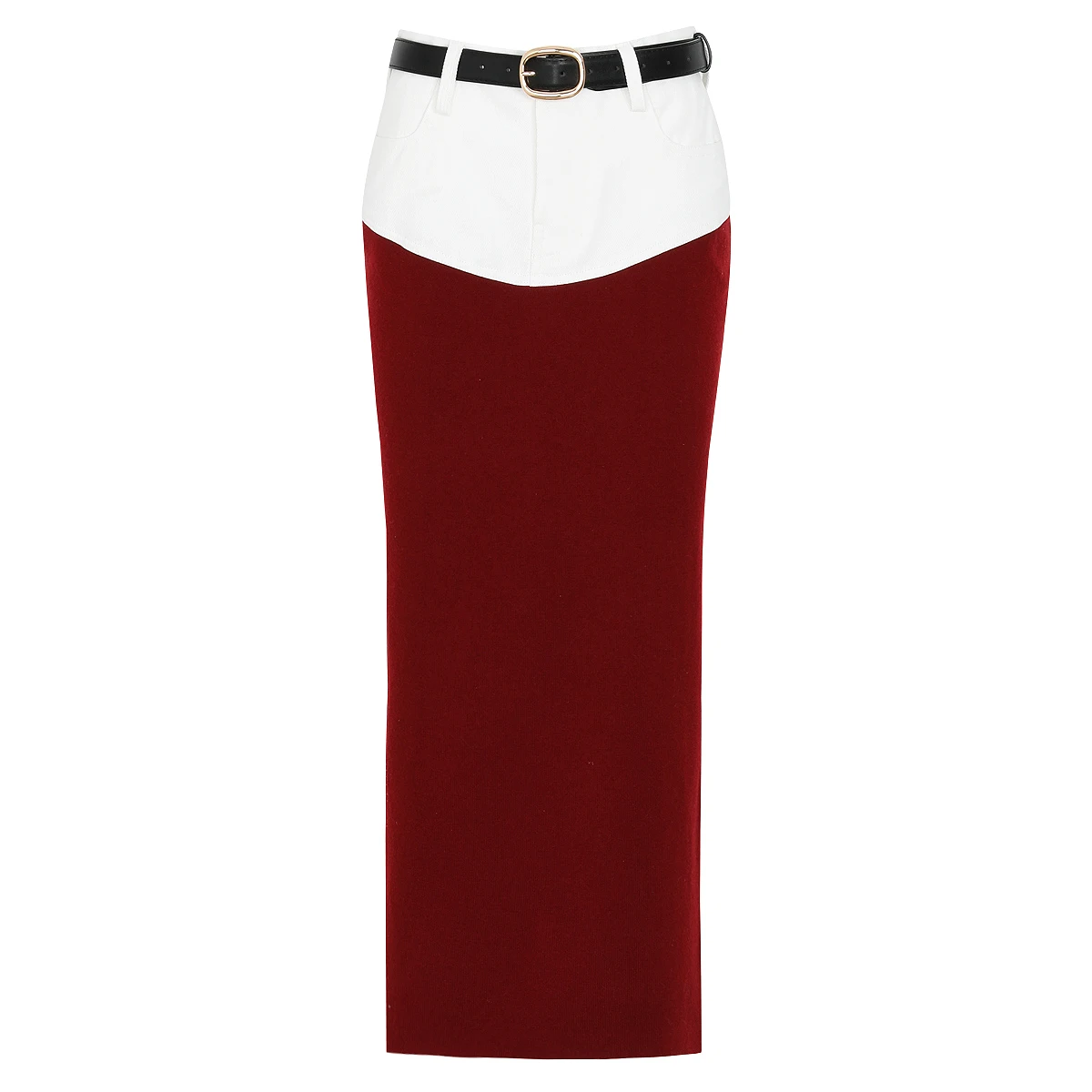 

2603 Новая модная элегантная летняя юбка-карандаш из денима с трикотажными вставками и поясом для женщин