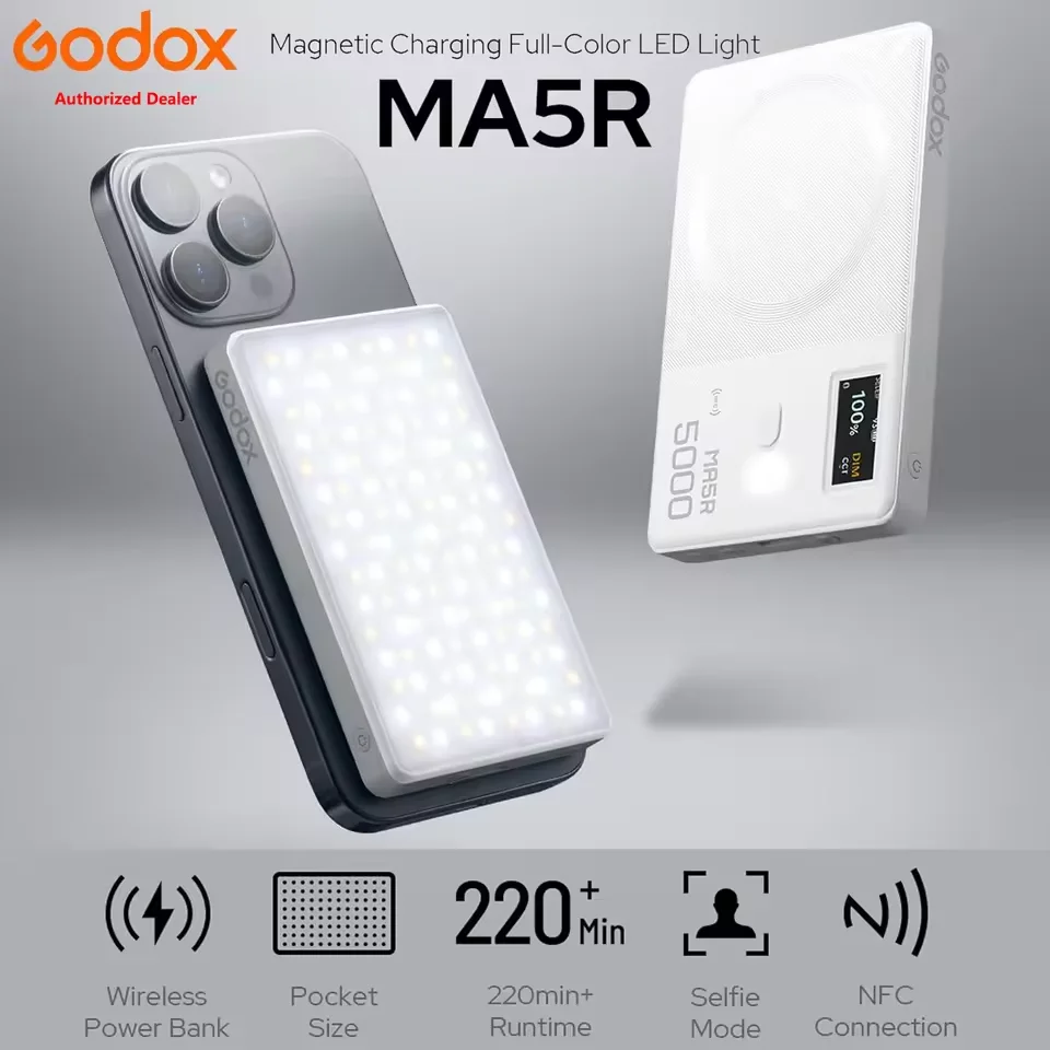 

Godox MA5R Full-Color RGB LED Phone Light Magnetic 1800K to 10000K Ultra-slim Design Wireless Selfie Lighting for Photography