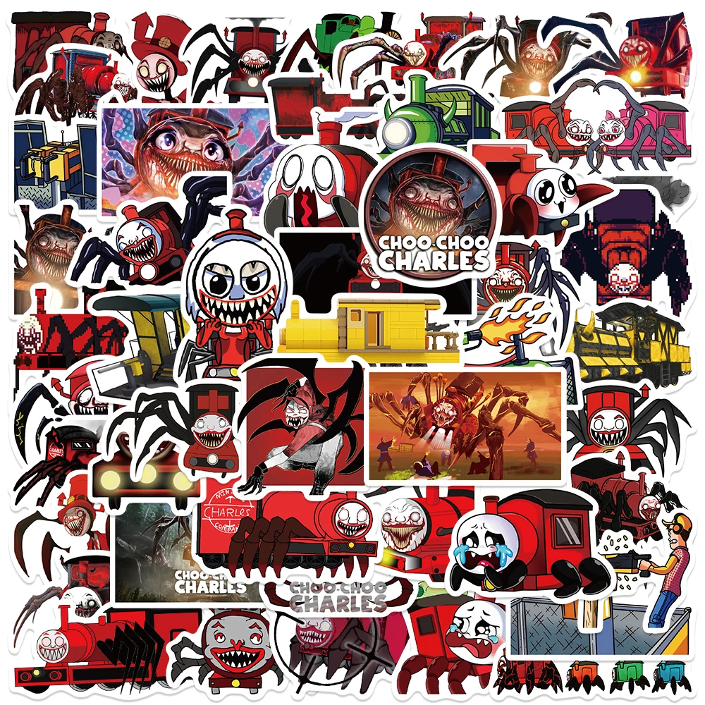 50PCS Charles Terror Train Stickers Cartoon Red Graffiti Decals For Laptop Suitcase Refrigerator Water Cup Decorate Stickers