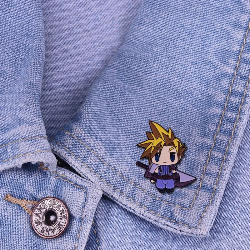 Final Fantasy Enamel Pins Cloud Strife Buster Sword Meteor Chocobo Red Mage Vivi Badge Shinra Attack Menu Brooch Gamer Accessory