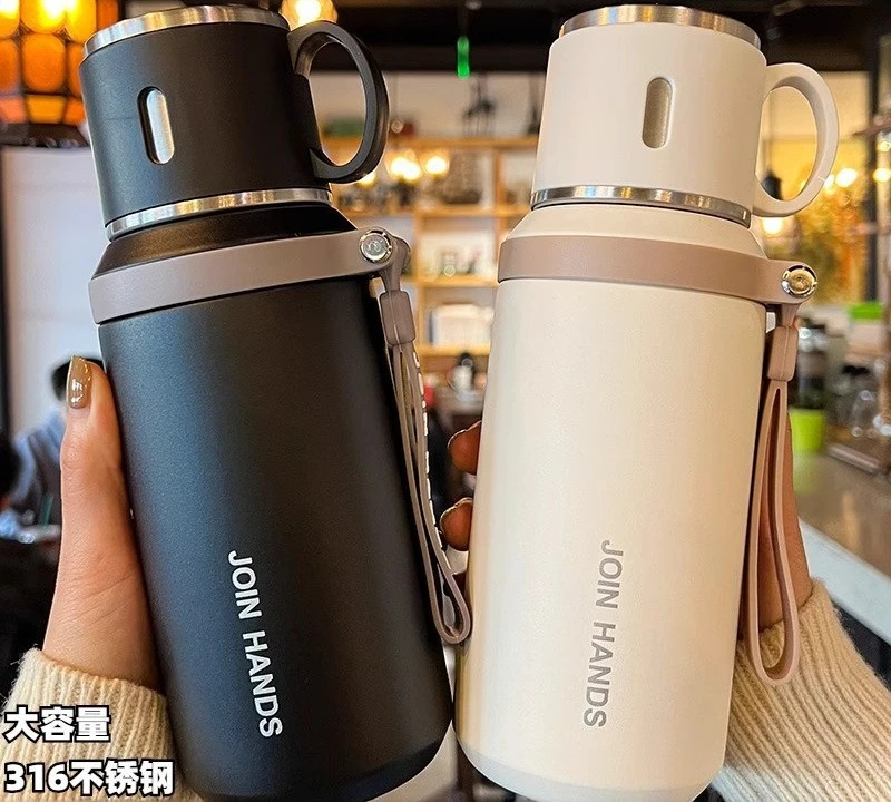 Women High Appearance Level 316 Stainless Steel Thermos Cup, Large Capacity Insulated Flask with Tea Bowl Lid for Tea Brewing