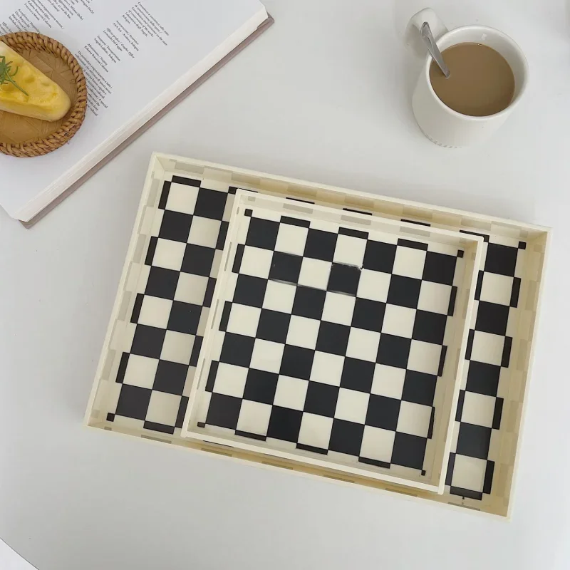 Acrylic Ornament Storage Tray Creative Checkerboard Lattice Storage Box Living Room Decoration Aromatherapy Base Porch Ornament