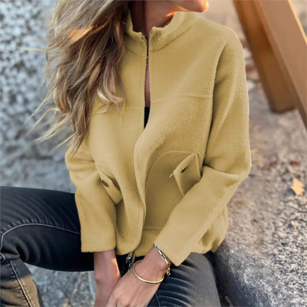 Veste en laine pour femmes, Cardigan décontracté à fermeture éclair, nouvelle mode, col montant, poche d'attache, ample, polyvalent, manteau en laine, 2025