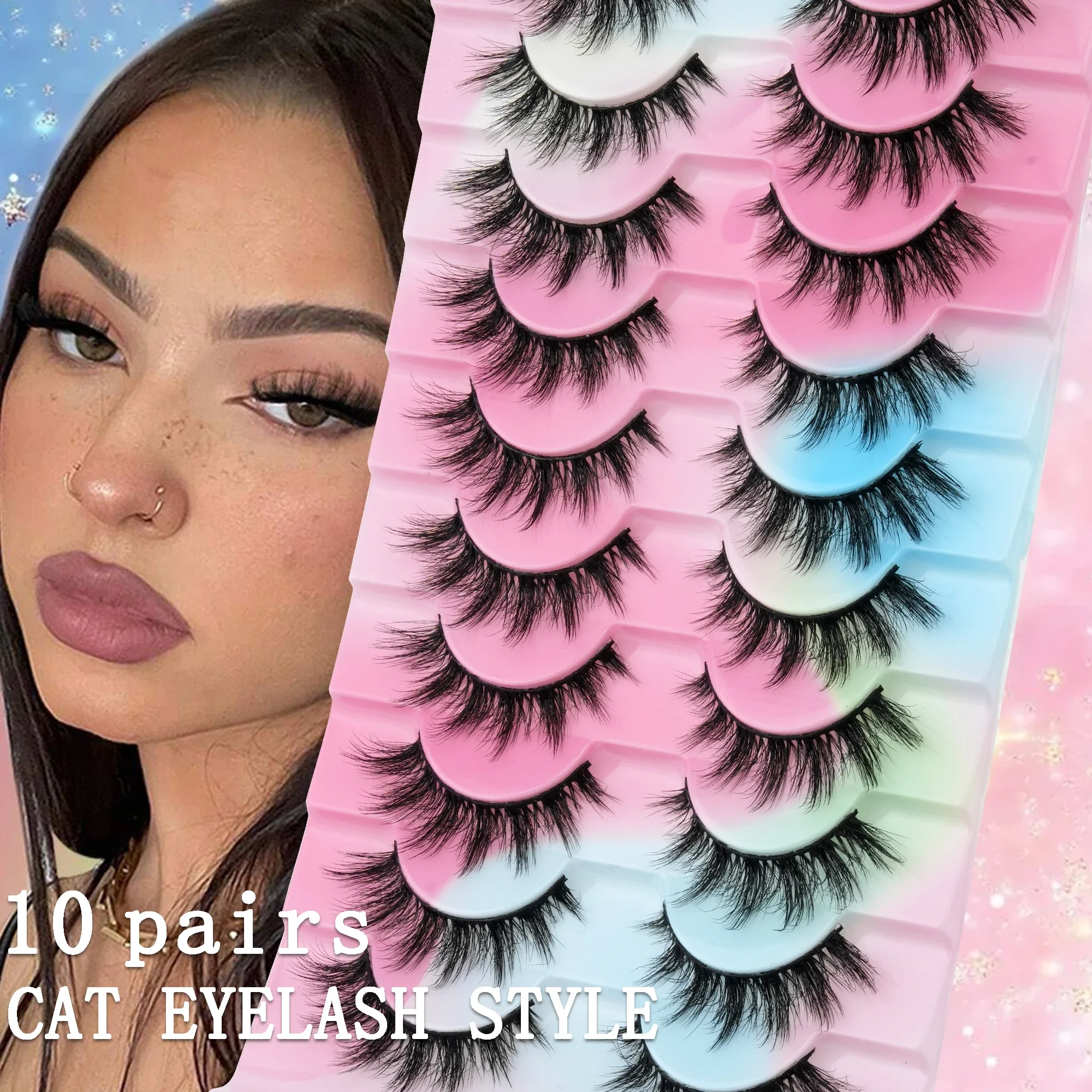 10 Pairs Russian Volume False Eyelashes D Curl Faux Mink Fluffy Dramatic Full Strip Lashes Reusable For Party Cosplay Eye Makeup