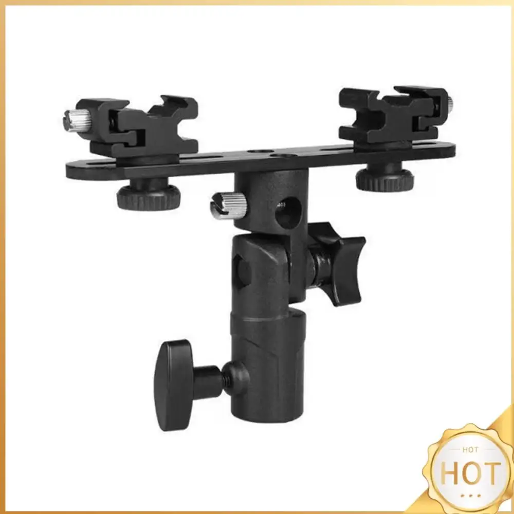 סוגר פלאש כפול עמדת סוגר הר 1/4 אינץ 'עד 3/8 אינץ' כפול חם נעל מטריית פלאש עם 2 קר הר נעל