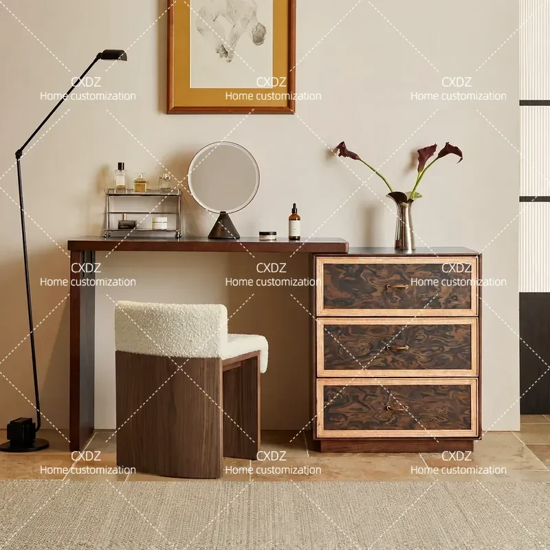 Medieval Style Solid Wood Dresser Retractable Chest Cabinet Integrated Makeup Table Retro Corner Bedside Cabinet for Small