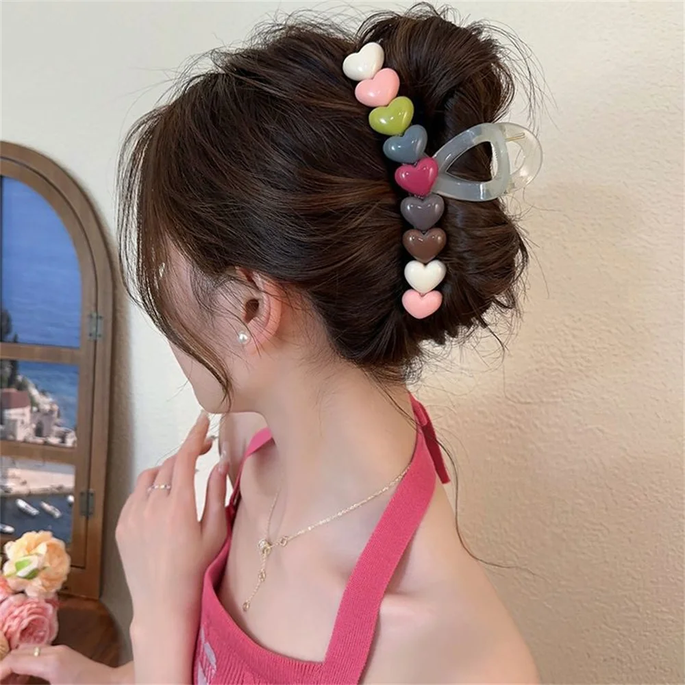 Retro Sweet Fashion Colorful Love Hair Crab Hair Claw Clip Elegant Ponytail Hairpin Hair Clip Barrettes Girl Hair Accessories