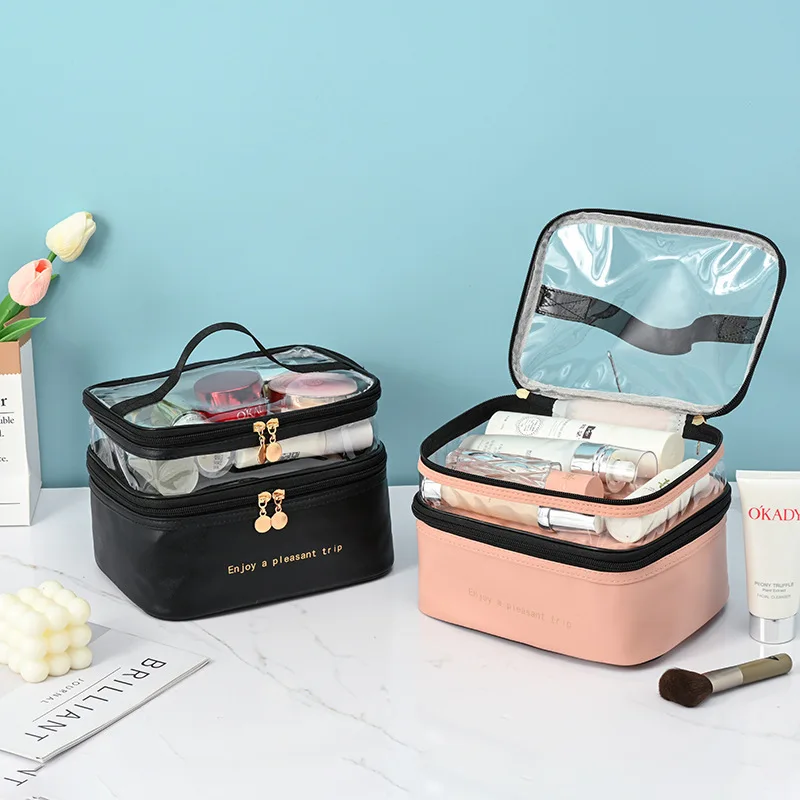 Dry and Wet Separation Upper Lower Two-layer Large-capacity Cosmetic Bag Portable Multi-layer Simple Waterproof High-value