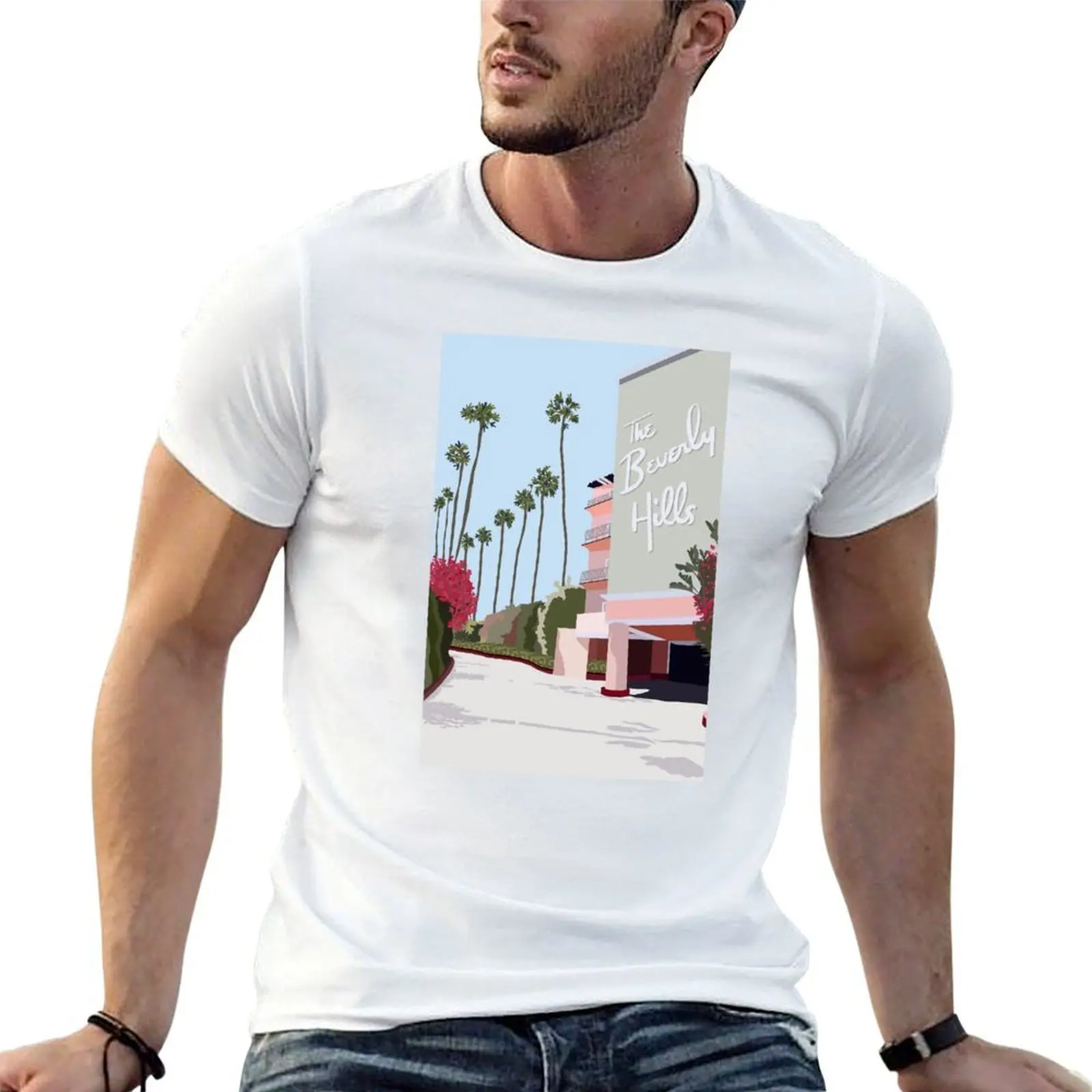 The Beverly Hills Hotel T-Shirt anime tshirt oversizeds mens white t shirts