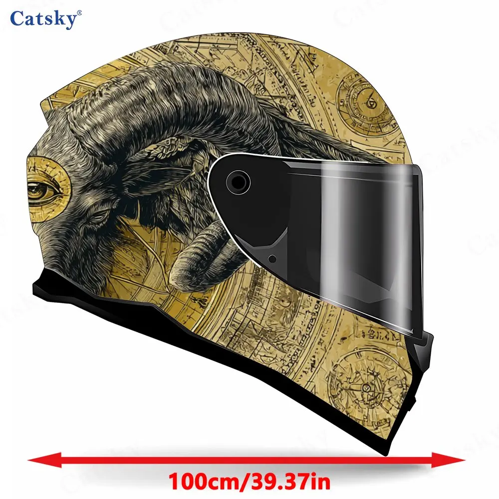 Golden-patterned Winged Ram Print Helmet stickers , PVC Material Multifunctional Helmet Stickers, Scratch-Resistant & Fade-Proof