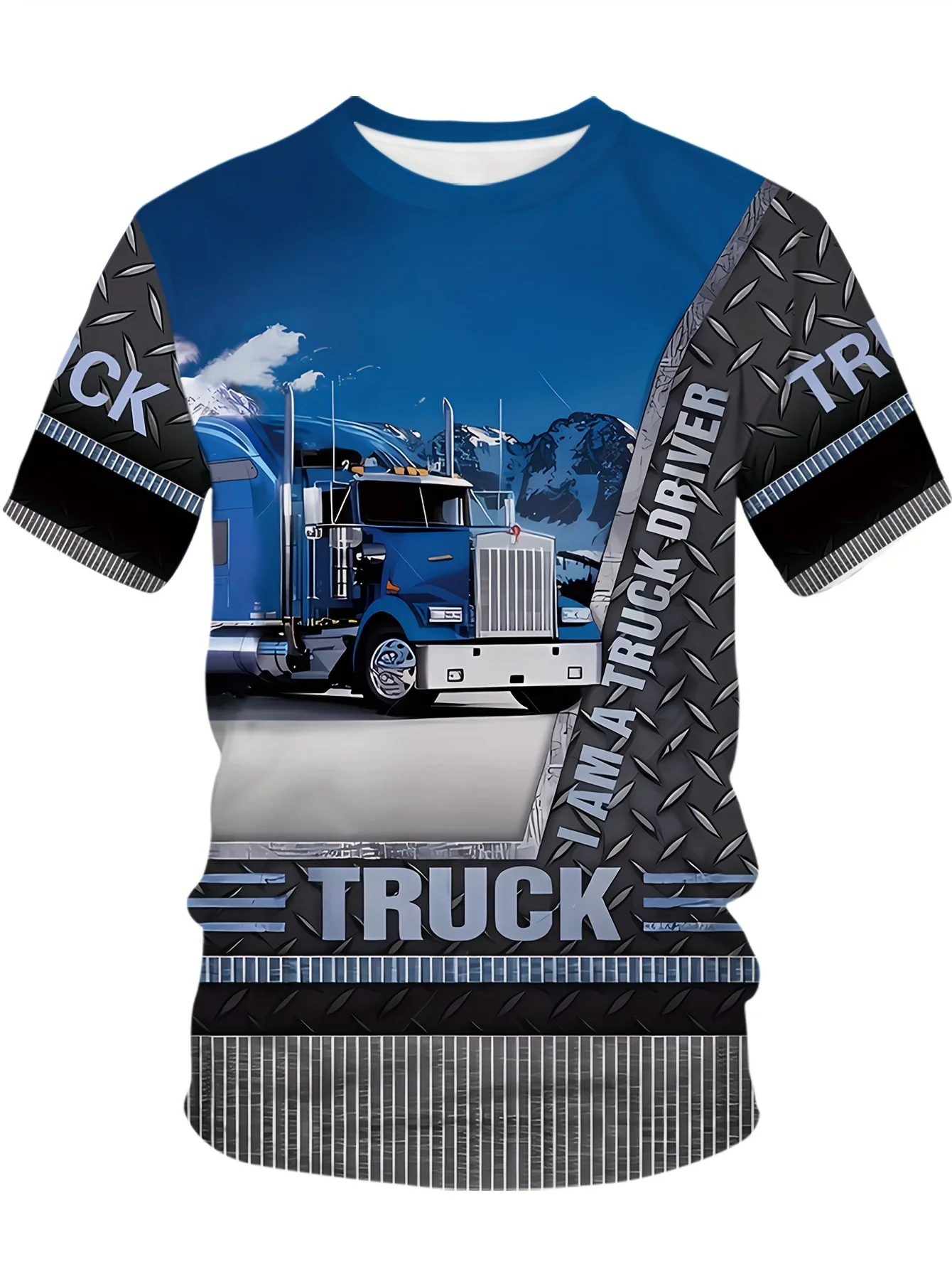 Casual Trendy Street Style Short Sleeve High Quality T-shirts Tops Plus Size Men's 3D Truck Graphic Print Round Neck Fallow Tees