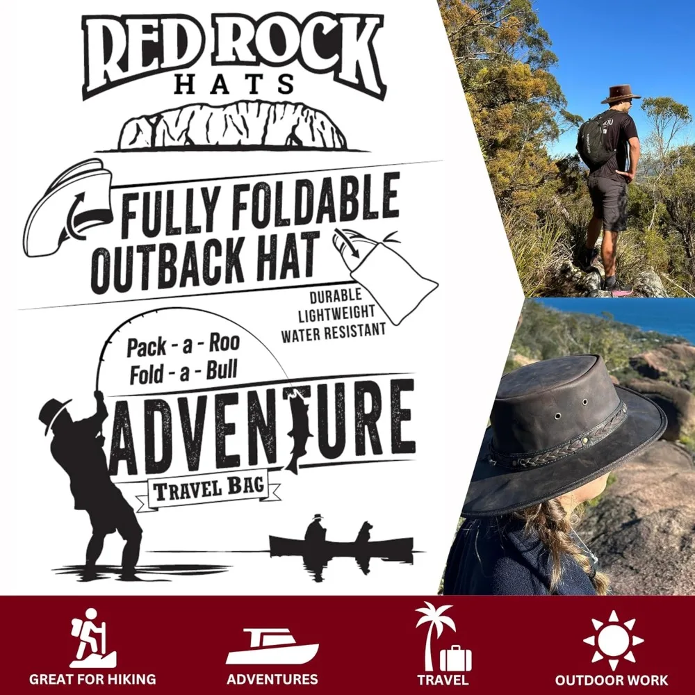 Australian Kangaroo Leather Outback Hat - Foldable, Travel Bag Included, Handcrafted in Australia