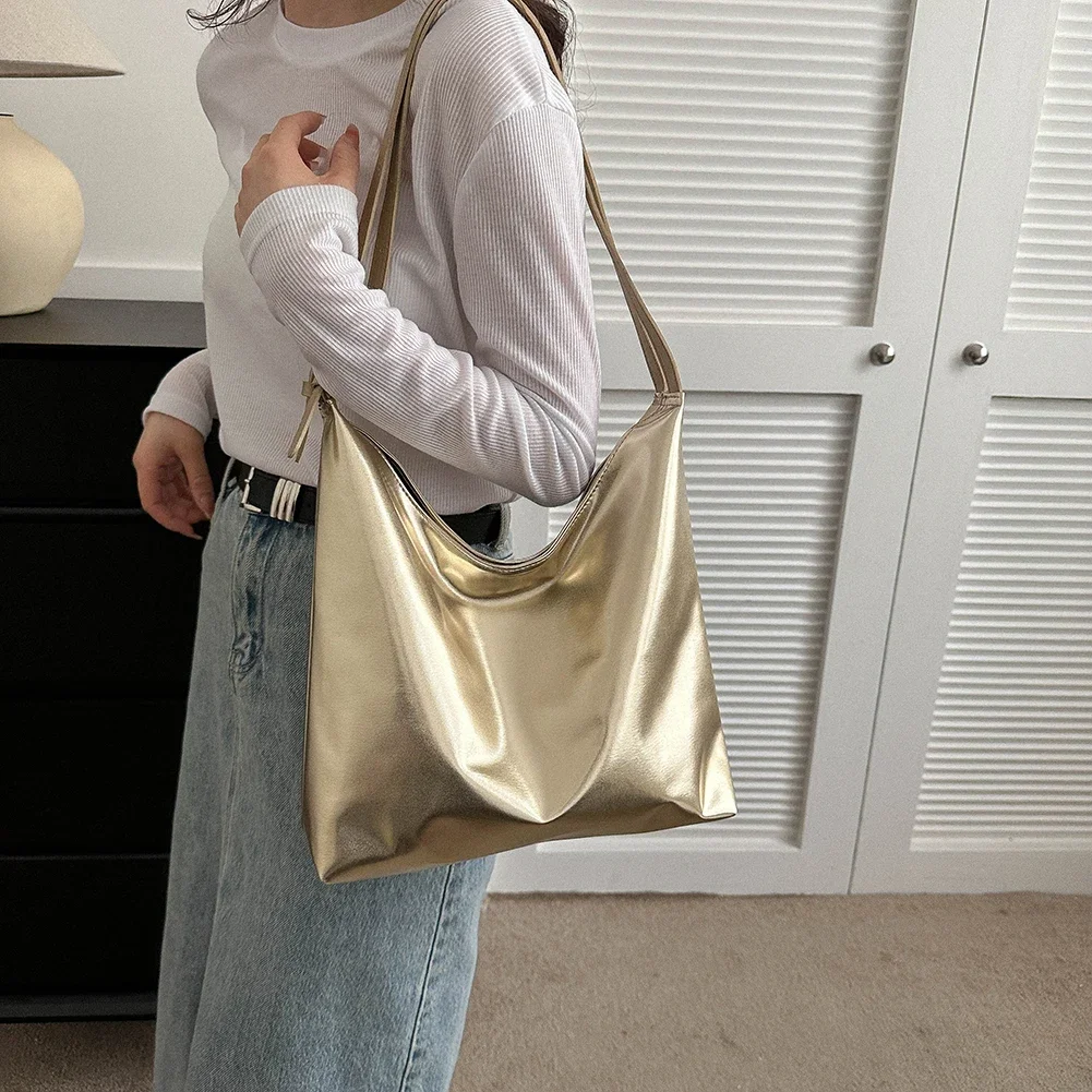 Luxury Designer Bag for Women Fashion Shopping Bag PU Top-Handle Handbag High Capacity Silver Gold Casual Leather Tote Bag