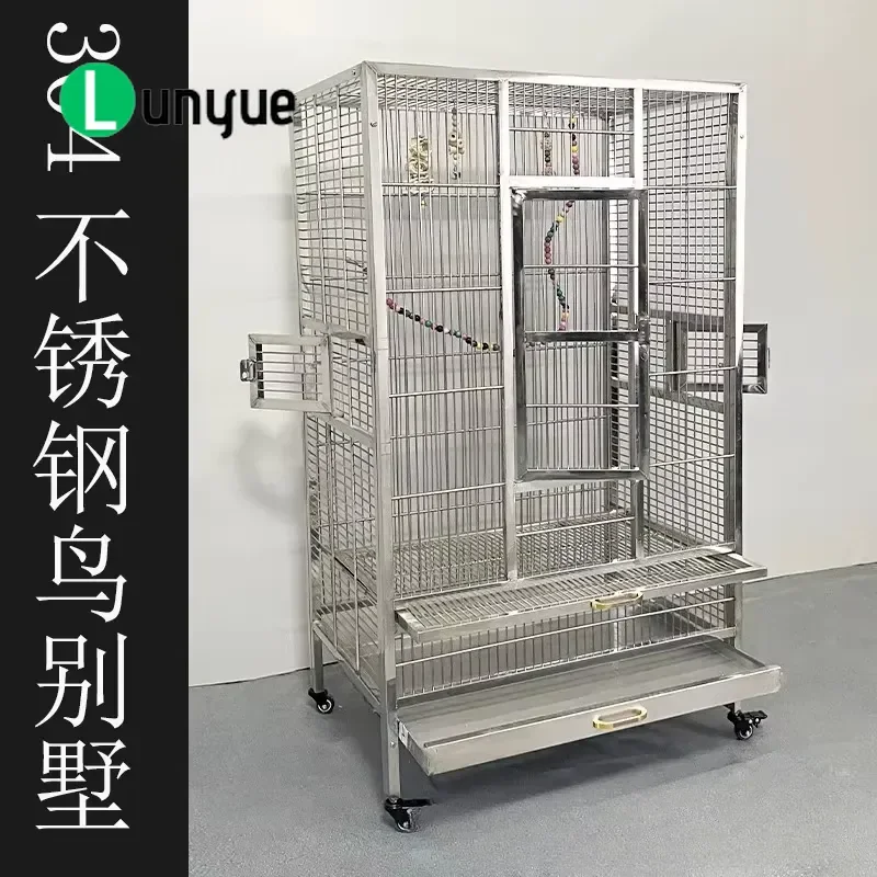 Large 304 Stainless Steel Bird Cage for Parrots Xuanfeng Gray Tiger Skin Luxury Breeding Extra Big Durable Rustproof Aviary