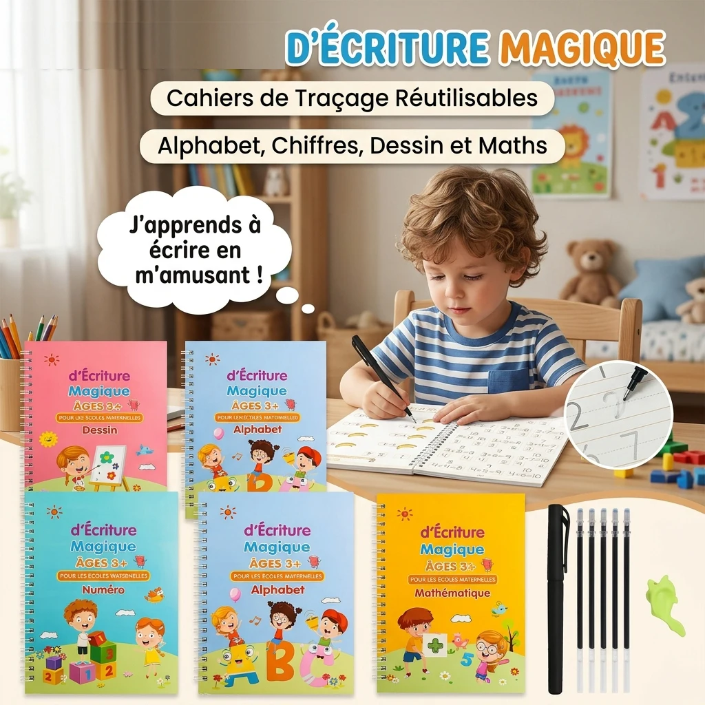 Reusable Magic Practice Copybook Kids Calligraphy Handwriting Tracing Book French Auto Disappearing Ink Pen for Children 1PCS