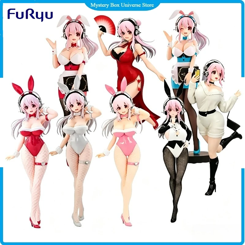 In Stock Original FURYU Super Sonico BiCute Bunnies Waitress Chinese Style Tuxedo Prize Figure Anime Figure Desktop OrnamentGift