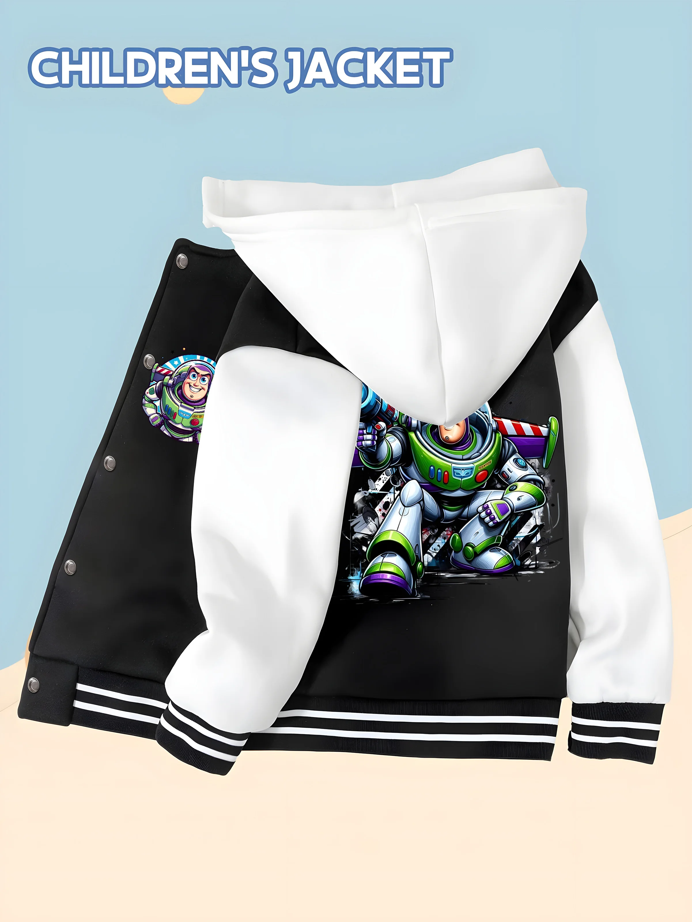 

MINISO Disney Boys Baseball Jacket - Buzz Lightyear Double-sided Print, Wear-resistant and Durable, Comfortable Fabric