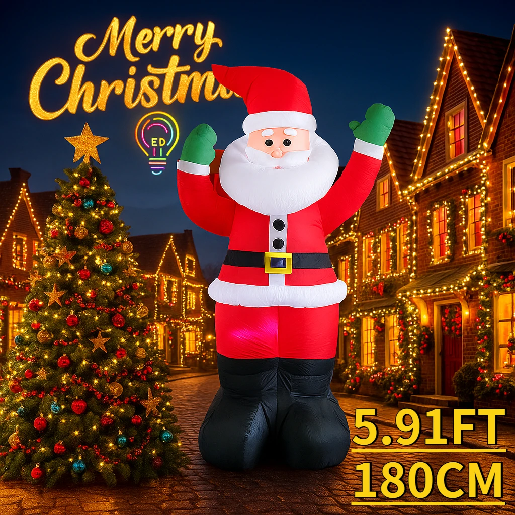 

5,91 фута рождественские надувные игрушки со светодиодной подсветкой, рюкзак, товары для Санта-Клауса, украшения для дома, праздничный подарок, рождественские украшения для двора