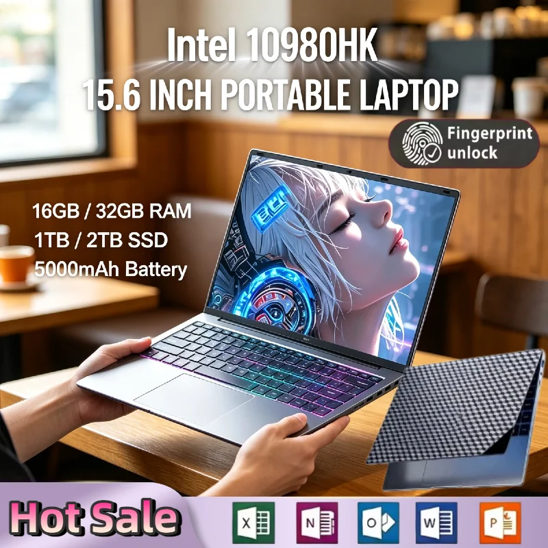Intel Core i9 10980HK 15.6 Inch Pro Laptop 2.4GHz 5.3GHz Turbo Fingerprint Backlit Keyboard Ultra Slim High Performance Max