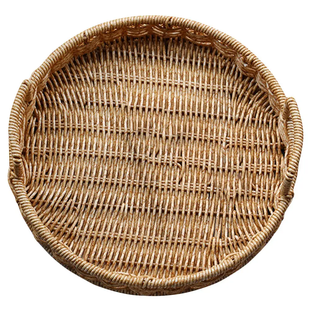Woven Storage Basket Round Imitation Rattan Bread Basket with Handle Multi Purpose Kitchen Fruit Snack Organizer Home Hotel