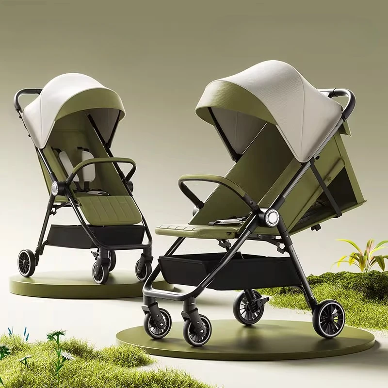 

New High-view Baby Strollers Foldable Stroller, Can Sit or Lie Two-way Function Lightweight Strollers with One-touch Storage