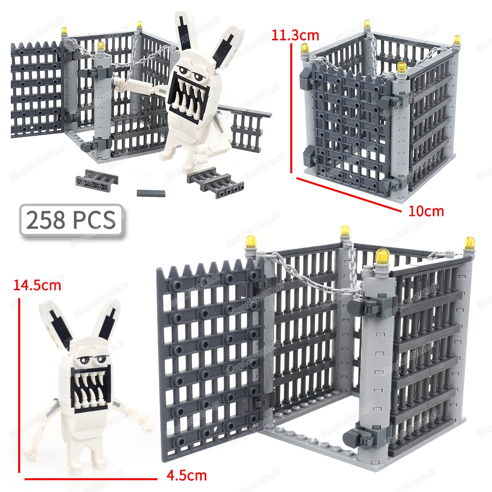 Mutant rabbit Capture Chain Cage Building Block Assembly figures Deformed zoo Imprisonment Escape Scene Model Children Gift Toys