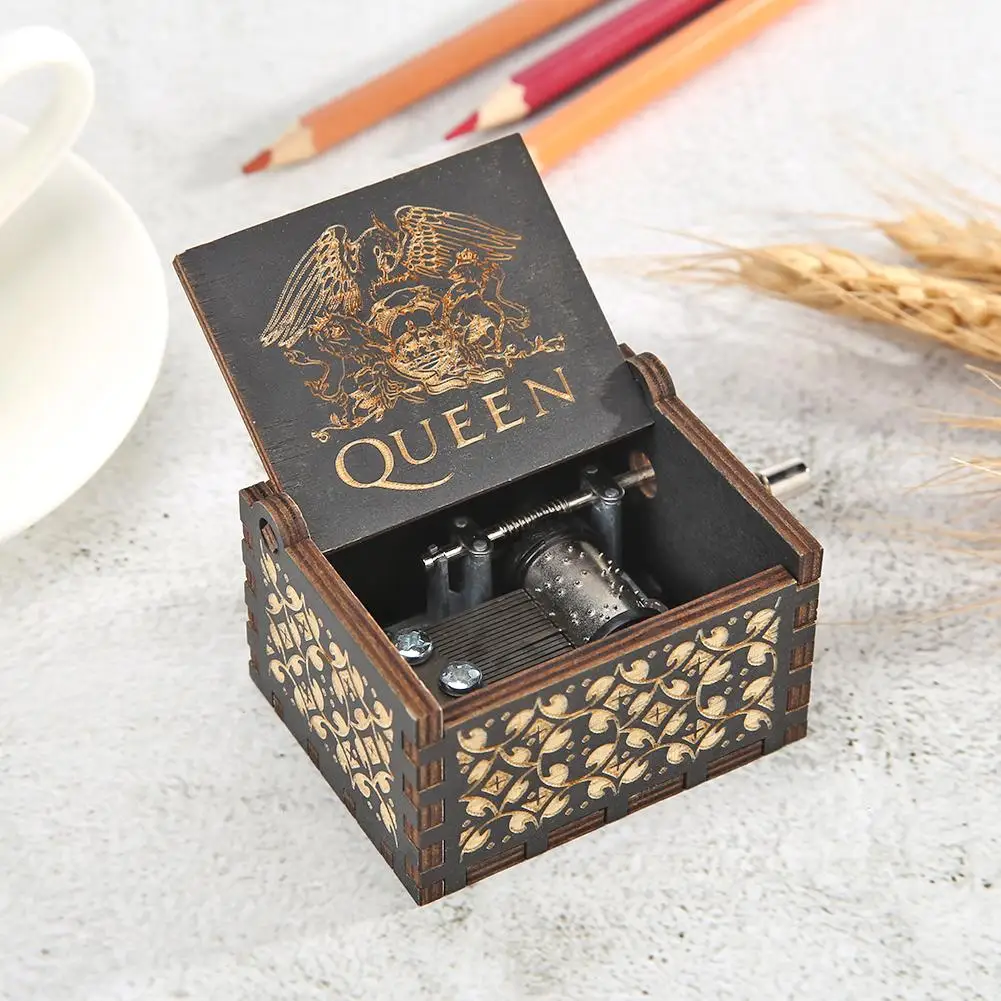 Wooden Carved Music Box Hand Cranked Music Box with Melody Christmas Birthday Gift Beautiful Carved Musical Gadget for Mum Dad