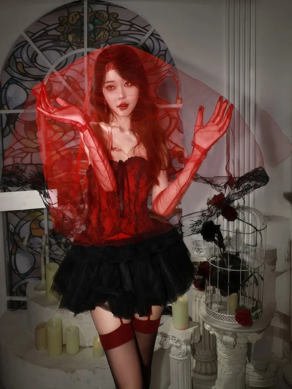 

Instunning loween Red Cosplay Strapl Fibone Sexy Top Women's Court Sle Bridesmaid Dr Sweet Lolita ort