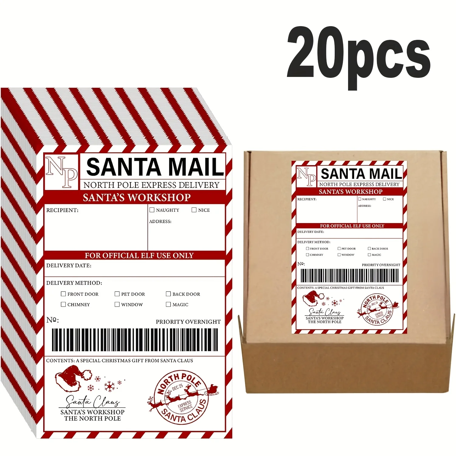 20pcs/Pack, Santa Claus Shipping Label Stickers, Santa Elf Express Mail Tags, Ample Writing Space for Personalizing Every Gift