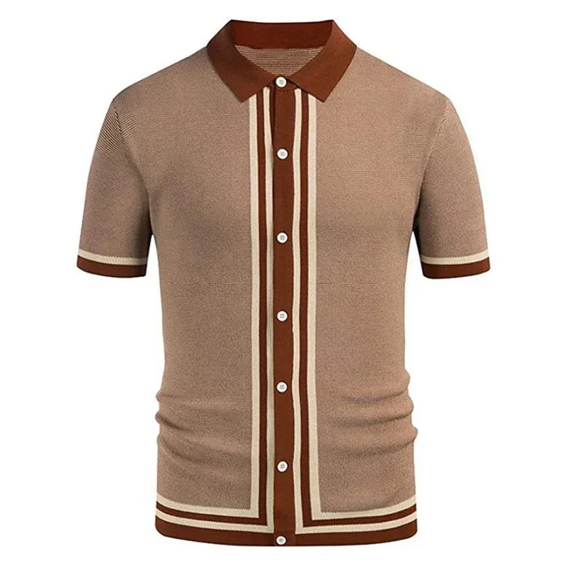 Summer Men\'s Luxury Knitted Patchwork Polo Shirts Short Sleeve Button-down Shirts for Men Vintage Business Slim Polos Knitwear