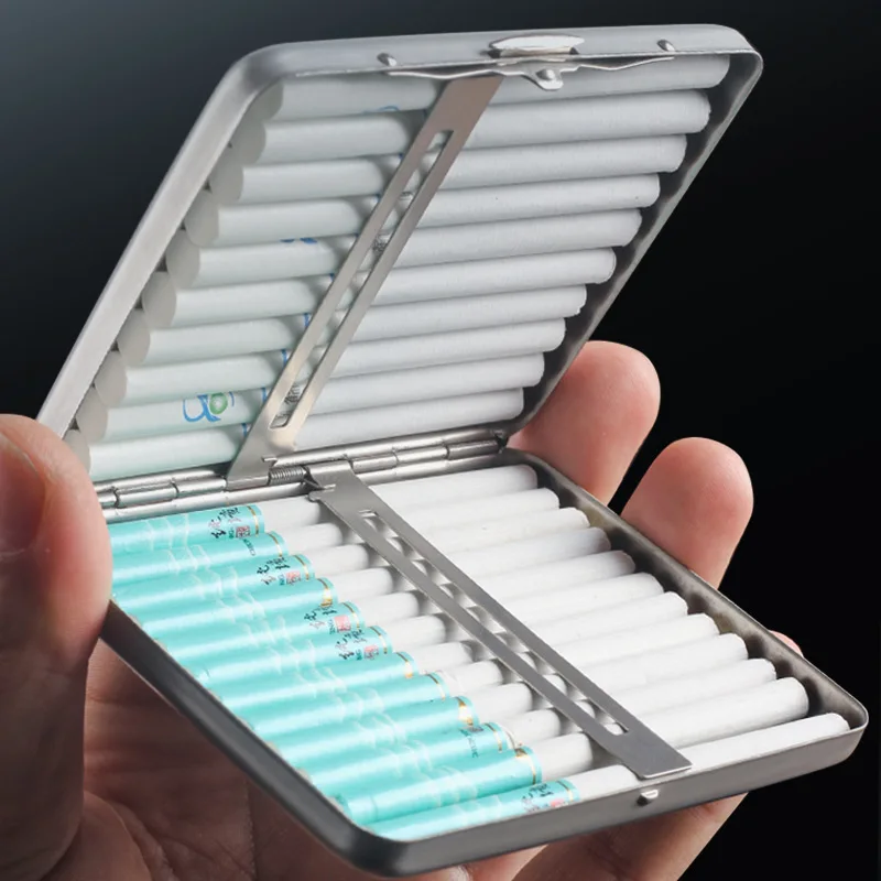 Stainless Steel Cigarette Box For 20Pc Sticks Capacity Creative Anti-Pressure Cigarette Clip Portable Ultra-thin Cigarette Case