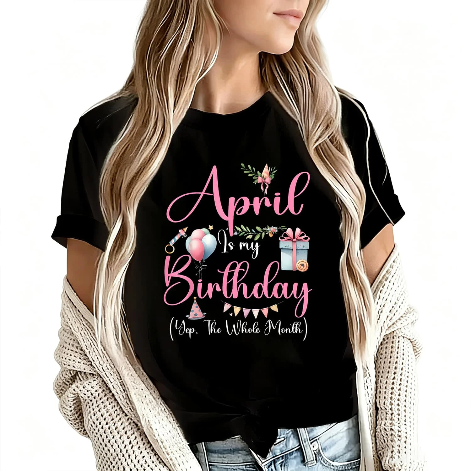 Y Birthday Month Yep the Whole Month Girl Women's T-Shirt 100% Cotton Funny Graphic Short Sleeve Tee Novelty Shirt Casual Crew Neck Top S-5Xl