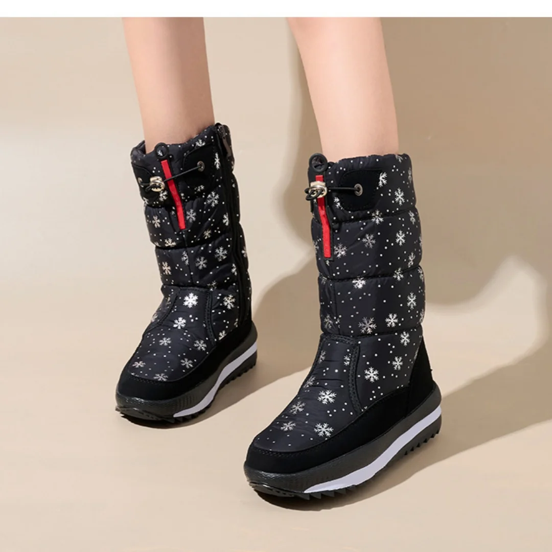 Botas de invierno para mujer, botas de nieve con plataforma, impermeables, antideslizantes, gruesas, de felpa, cálidas, a media pantorrilla, zapatos