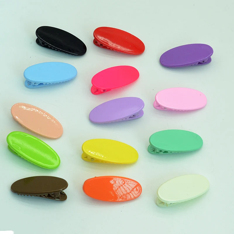 30PCS 1.8cm*4cm Colorful Oval Hair Clips Plastic Alligator Hairpins for Kids Chunky Hair Barrettes for DIY Hair Accessories