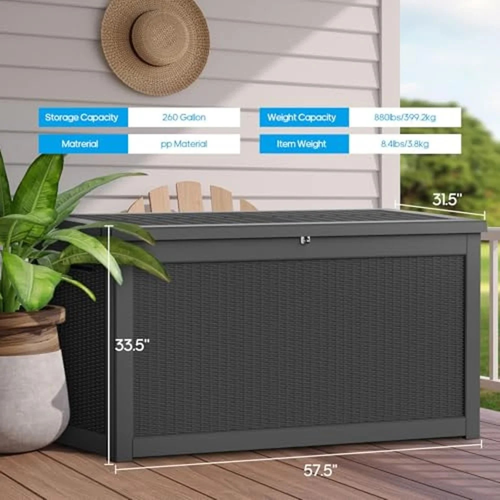 380 Gallon Heavy Duty Outdoor Storage Box Extra Large Storage Organizer for Patio Furniture Accessories Garden Tools