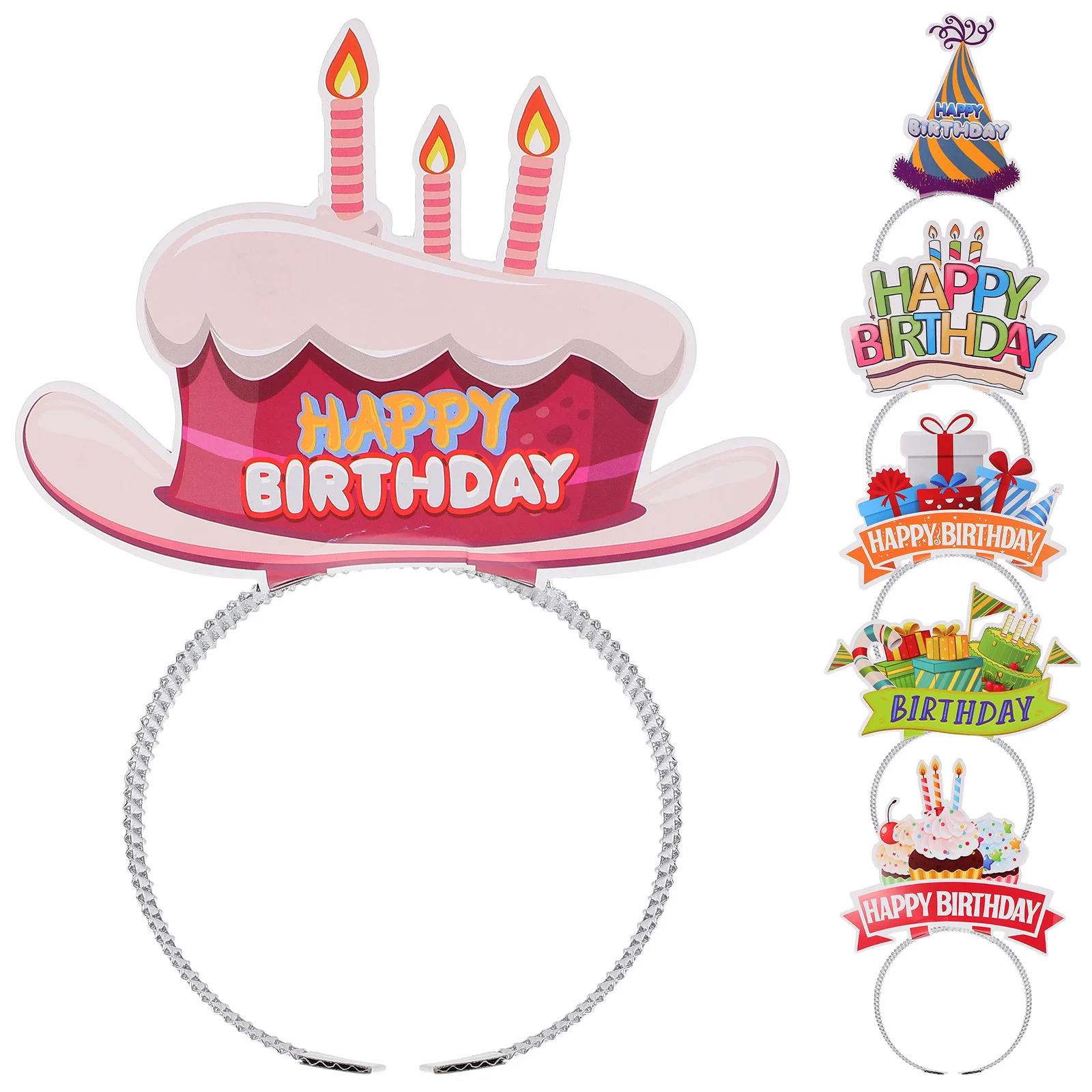 

6Pcs Birthday Headbands Colorful Paper Happy Birthday Party Headdress for Women Decorative Hair Accessories