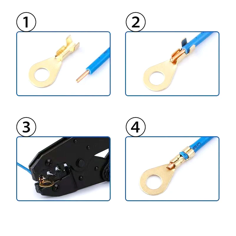 

Auto Electrical Ring Terminal Connectors, Copper Crimp Terminal Open End Round Spade Tab with Loose Pins for Wiring