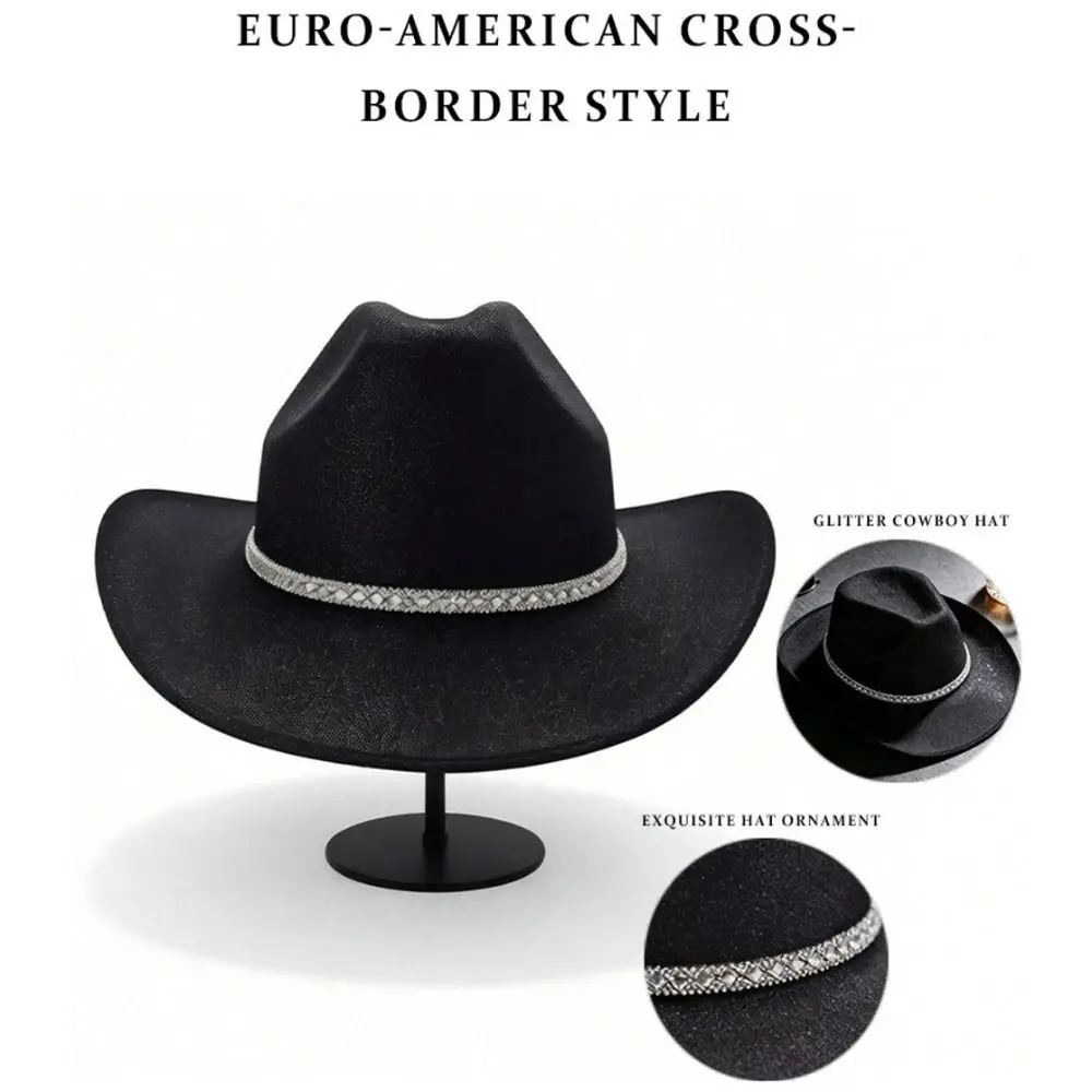 Sparkling Glitter Fabric Glitter Cowboy Hat Wide Curved Brim Structured Fit Sparkly Cowboy Hat Rhinestone Band Lightweight