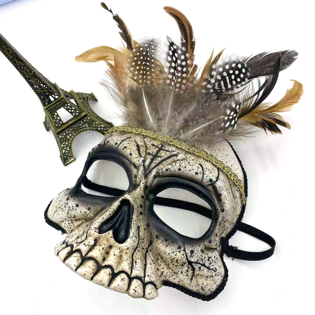 Horror crânio indiano pena máscara cosplay veneza meia face máscaras halloween carnaval vestir-se festa traje adereços presentes