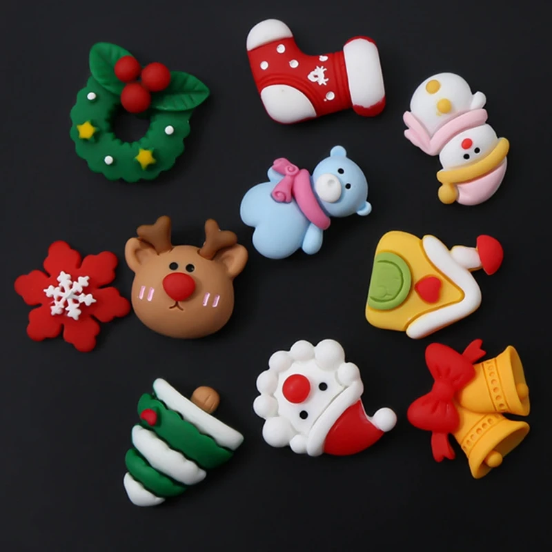 Flatback Resin Christmas 3D Art Kwaii Snowflake Sock Santa Christmas Tree Decorations Drop Shipping