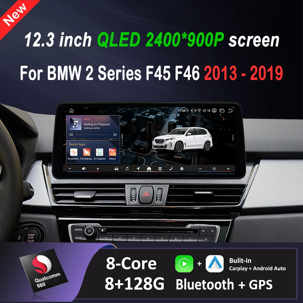 Android 15 Car Radio Video Multimedia Player for BMW 2 Series F45 F46 2013 - 2018 2019 NBT EVO QLED Screen Wireless Carplay DSP