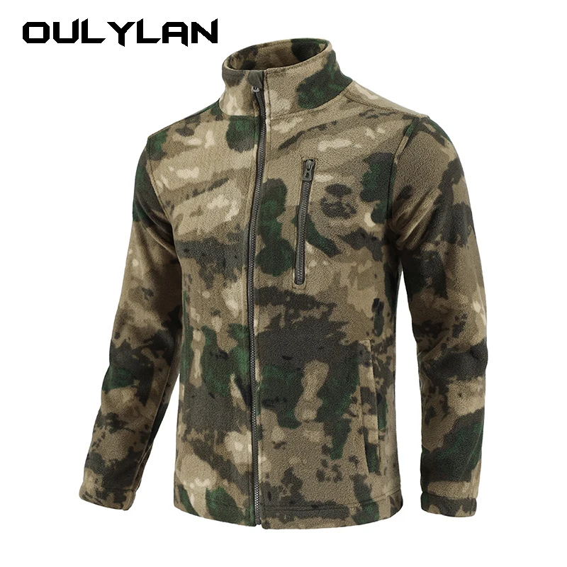 

Oulylan Camo Jackets Men Outdoor Double-sided Polar Fleece Warm Windbreaker Coats Male Stand Collar Zipper Cargo Jacket