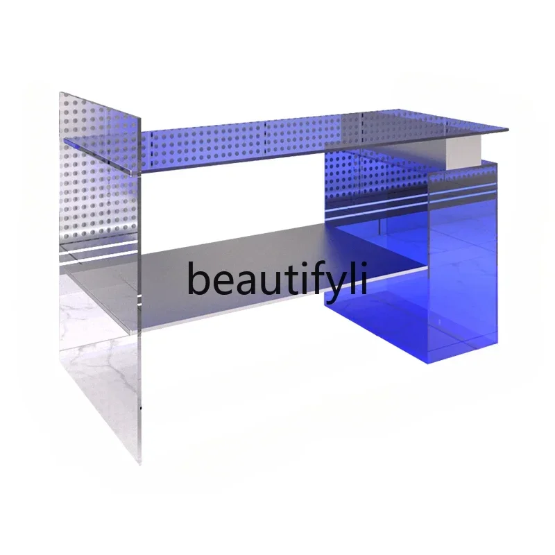 LX37Nakajima Flowing Water Platform Stainless Steel Acrylic Display Table Shoes and bags shelves in the middle of the storeSSS