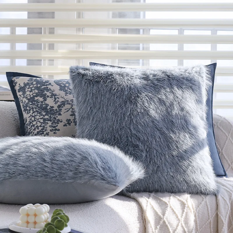 Light Luxury Blue Pillowcase Living Room Sofa Cushions Cover Model Room Hotel Window Cushions Cover Without Core