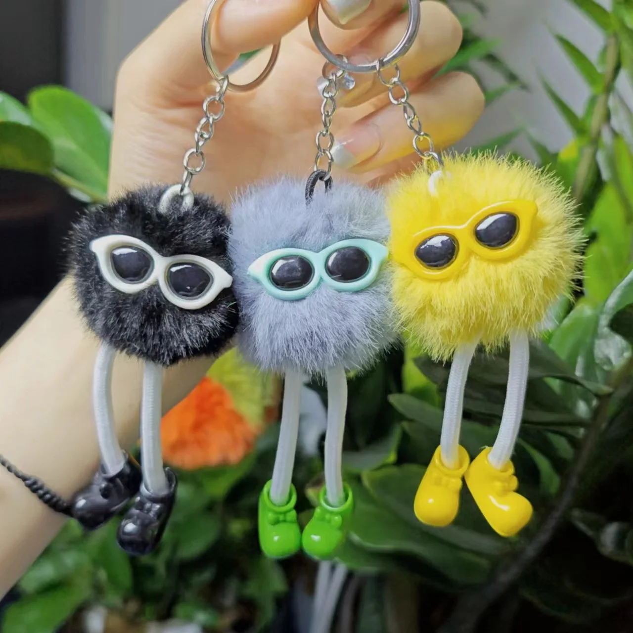 Plush Coal Ball Shoes Plush Eyes Keychain Cute 3D Cartoon Small Coal Ball Bag Pendant