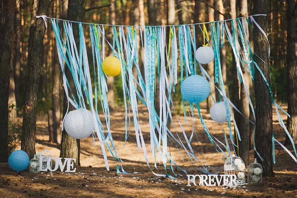 Love Sweet Valentine's Day Outdoor Weeding Decor Backdrops Garden Balloons Flowers Trees Photographic Adult Portrait Backgrounds