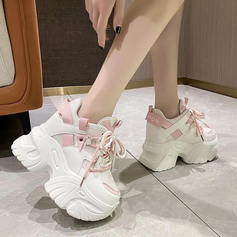 Fashion New Spring Women Chunky Sneakers Casual Shoes 10CM Wedge Heels Platform Shoes Chaussures Femme Sports Dad Shoes Autumn